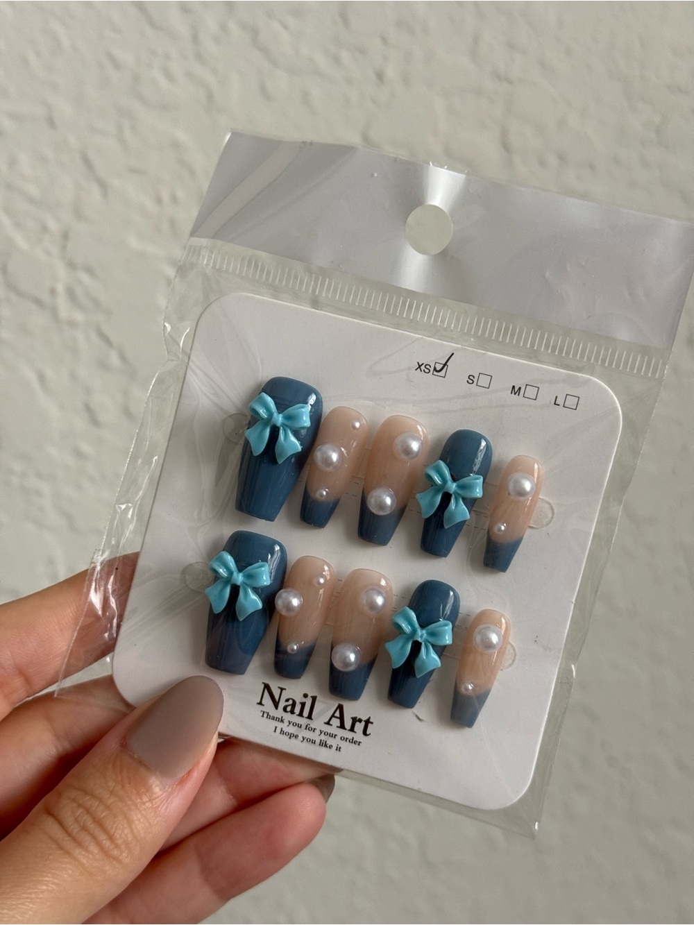 Press On Nails Size XS Bow Pearls Cute Girly